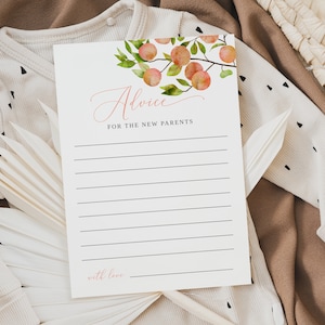 Tarjeta con consejos para baby shower de melocotón / Baby Shower de verano / Descarga instantánea / Imprimible / Actividad para baby shower / Consejos para los nuevos padres P11