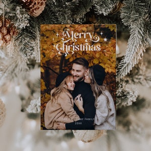 Cartolina fotografica di Natale / Cartolina fotografica delle feste / Cartolina di Buon Natale / Tipografia retrò / Download immediato / Stampabile