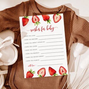 Erdbeer-Wünsche für Baby | Sommer-Babyparty | Beere Süße | Aktivität | Druckbare Karte | Bearbeitbar S07