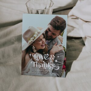 Tarjeta de agradecimiento de boda retro / Tarjeta de agradecimiento imprimible / Plantilla de agradecimiento / Descarga instantánea