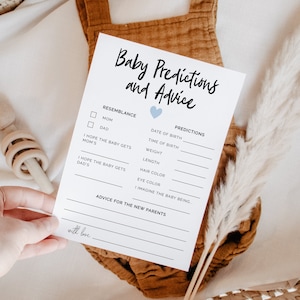 Prédictions et conseils pour bébé coeur bleu moderne | Imprimable | Téléchargement instantané | Minimaliste | Activité baby shower garçon M01