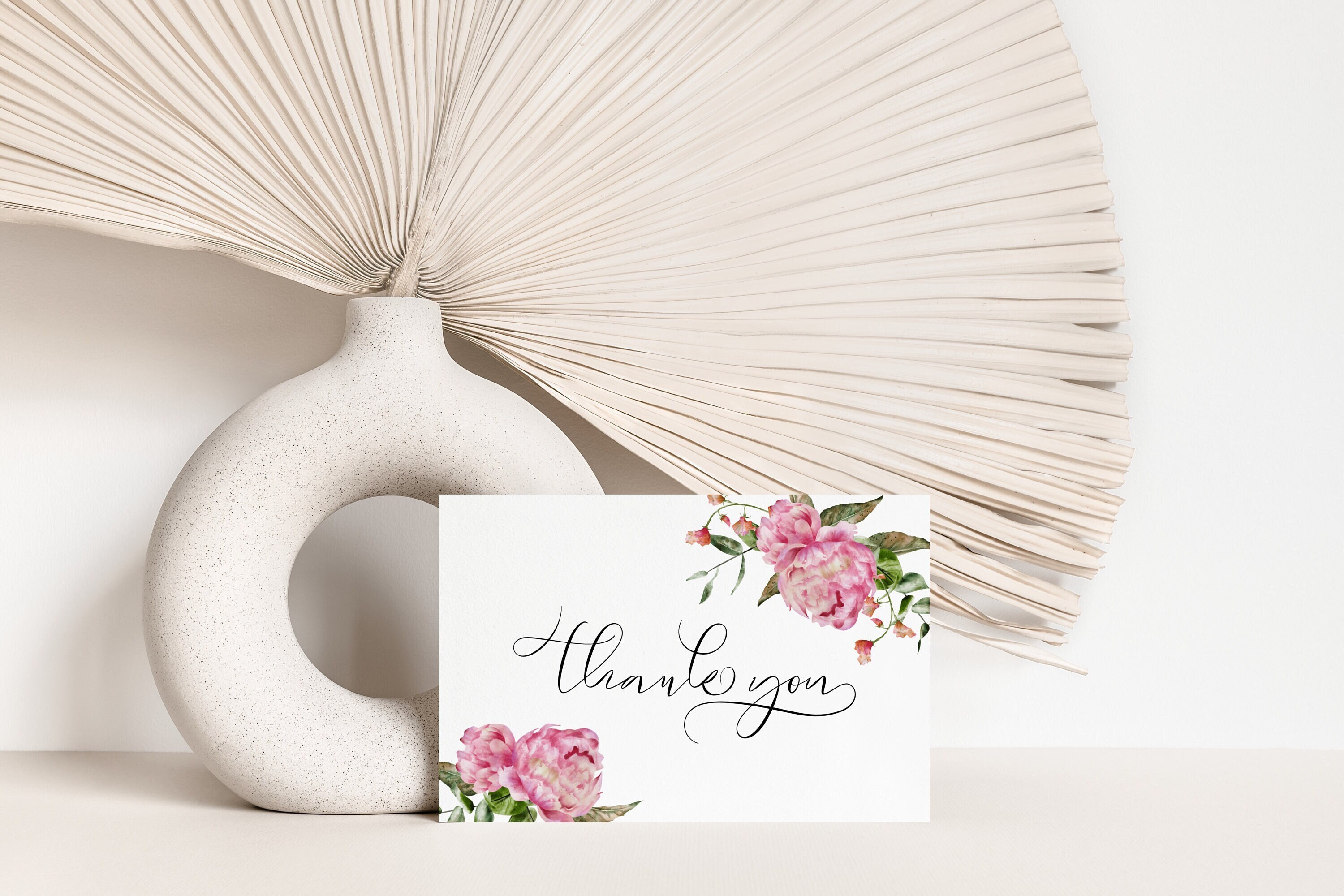 Pink Floral Thank You Card | Peony Bridal Shower | Spring | Folded and ...