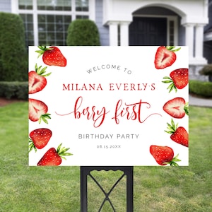 Strawberry Party Yard Sign | Berry First Birthday | Girl Birthday Party | Lawn Sign | Party Decor | Digital File 24x18, 36x24 S06