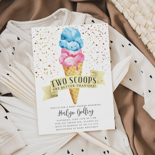 TWINS Ice Cream Baby Shower Invitation Editable Two Scoops Etsy