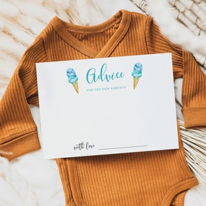 Cartão de conselho para chá de bebê de sorvete azul | Para impressão | Verão | Chá de bebê de menino | Download instantâneo | Conselhos para novos pais I02
