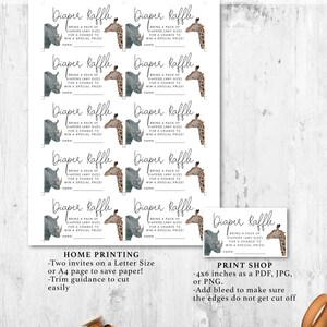 Printable Safari Theme Baby Shower Diaper Raffle Ticket, Instant ...