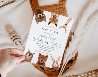Woodland Baby Shower Invitation | Rustic Woodland Invite | Gender Neutral | Instant Download | Editable Template Card W09