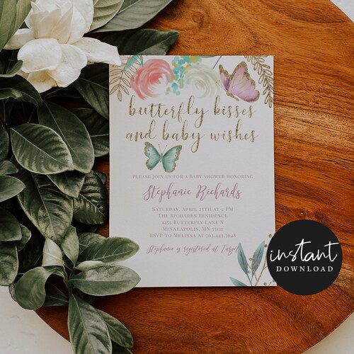 Butterfly Theme Baby Shower Invitation Butterfly Kisses and Etsy