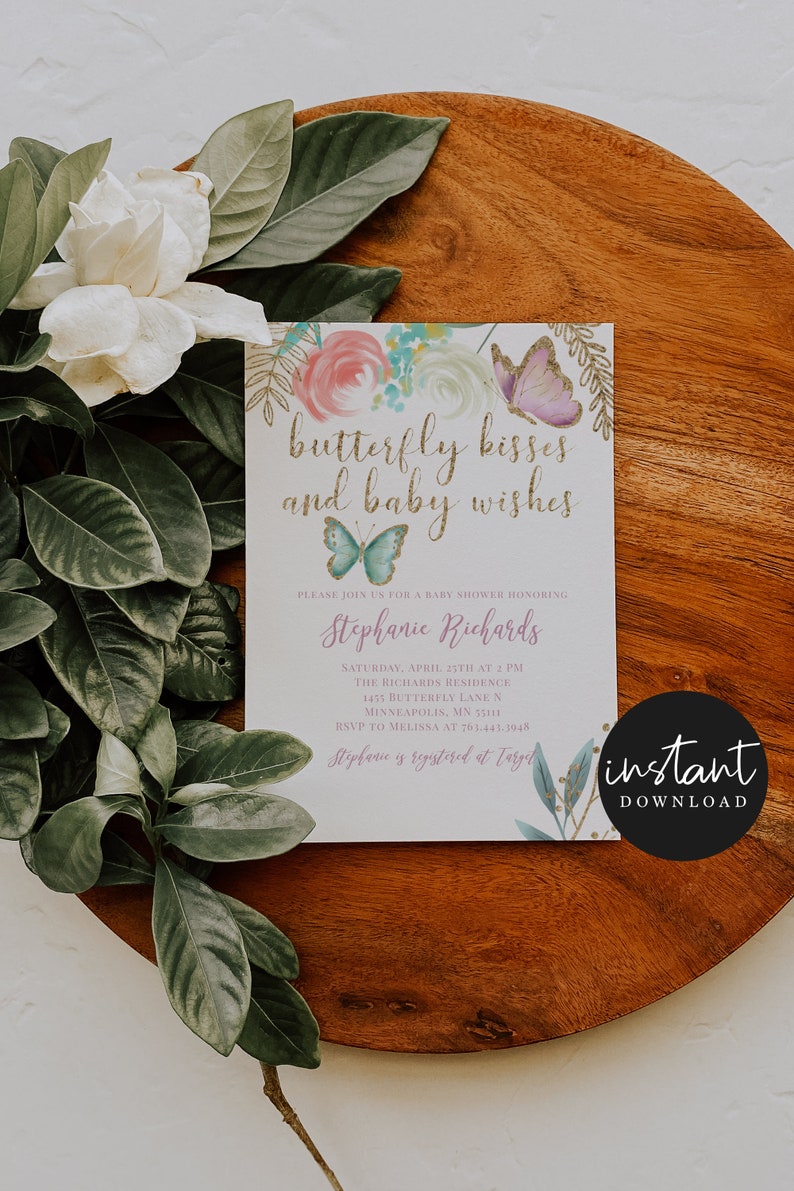 Butterfly Theme Baby Shower Invitation Butterfly Kisses and Etsy