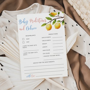 Prédictions et conseils pour bébé citron | Fête révélatrice du genre | Téléchargement instantané | Jeu | Rose ou bleu | Garçon ou fille | L2 imprimable