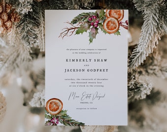 Winter Wedding Invitation | Christmas Wedding Invite | Holiday Wedding | Printable Invitation C11