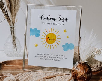 Sun Custom Sign | Sunshine Baby Shower | Instant Download | Editable Template 5x7 & 8x10 Signs S09