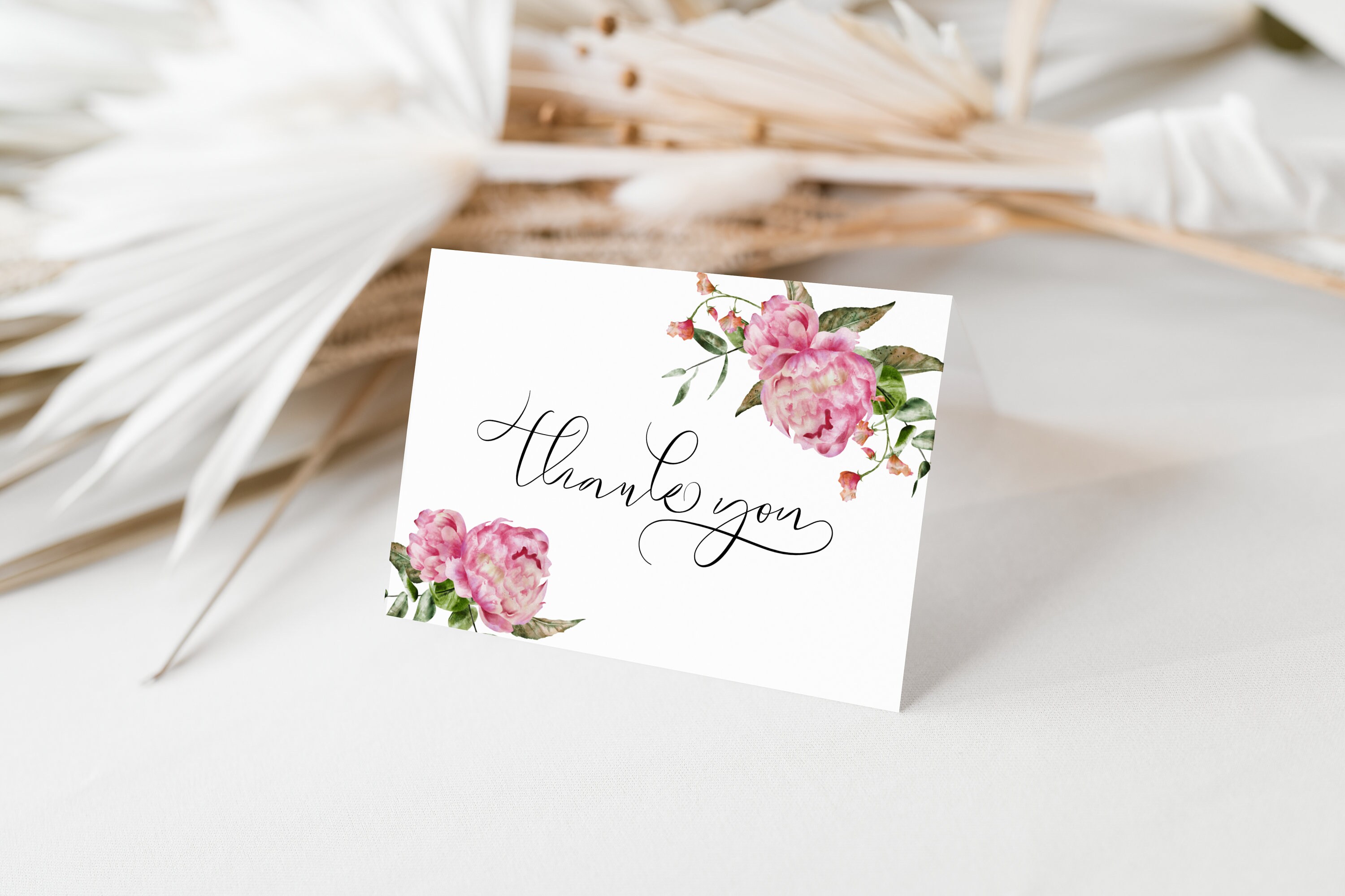 Pink Floral Thank You Card | Peony Bridal Shower | Spring | Folded and ...