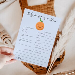 Carte imprimable de prédictions et de conseils pour bébé Cutie, modèle à téléchargement immédiat, activité de baby shower bleu C08