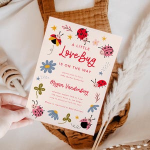 Liebe Käfer-Babyparty-Einladung | Insekt einladen | Mädchen-Babyparty | Sofortdownload | Bearbeitbare Vorlagenkarte L09