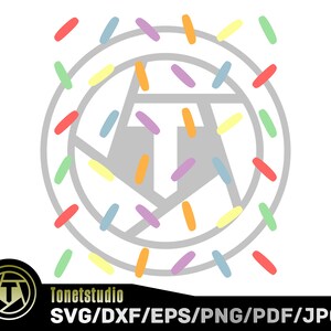 Puede incluir: Un c&iacute;rculo gris con una letra estilizada "T" en su interior. El c&iacute;rculo est&aacute; rodeado de formas coloridas que parecen confeti.
