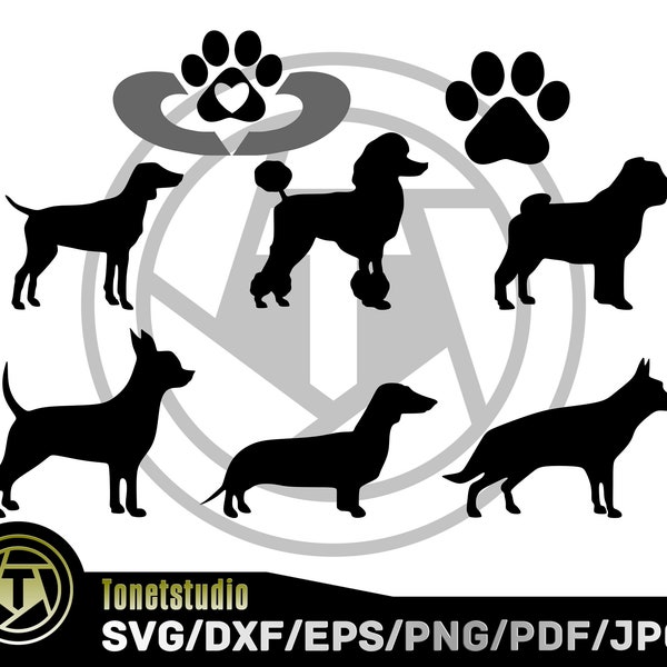 Dogs Svg,Pet Svg,Paw Print Svg,Dog Silhouette,Puppy svg, pet svg,Chihuahua svg, Poodle,Weimaraner Dogs,Dachshund SVG,Animal svg,Domestic Pet