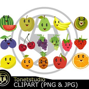 Clip Art de Pacote de Frutas, Conjunto de Clip Art de Frutas, Clip Art de Frutas Tropicais, Clip Art de Cítricos, Maçã, Laranja, Banana, Limão, Kiwi, Abacaxi, Uvas