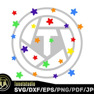Puede incluir: Un c&iacute;rculo gris con una letra estilizada "T" en el centro. El c&iacute;rculo est&aacute; rodeado por un anillo de estrellas de colores en tonos de rojo, naranja, amarillo, verde, azul y morado.