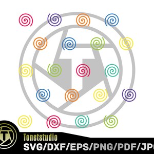Puede incluir: Un c&iacute;rculo gris con una estrella de cinco puntas en el centro. La estrella est&aacute; rodeada de 12 formas espirales de colores en tonos de rojo, naranja, amarillo, verde, azul y morado.