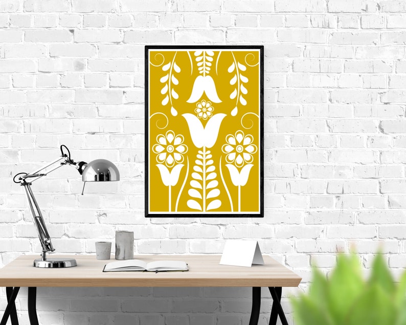 Yellow Wall Art Nordic Wall Art Flowers Print Mustard Wall Etsy