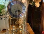 VTG White Floral Inlay Dial Westminster Chime Anniversary Clock Roman Numerals Battery Operated Quartz Movement By Kundo West Germany H11.5