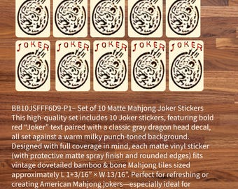 Mahjong Joker & Soap Vinyl Stickers– Dragon Decal Set On Various Cow Bone-Toned Background