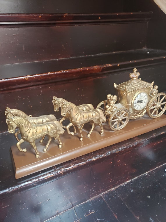 Antique Solid Brass Horse And Carriage Clock By United C1940s Etsy