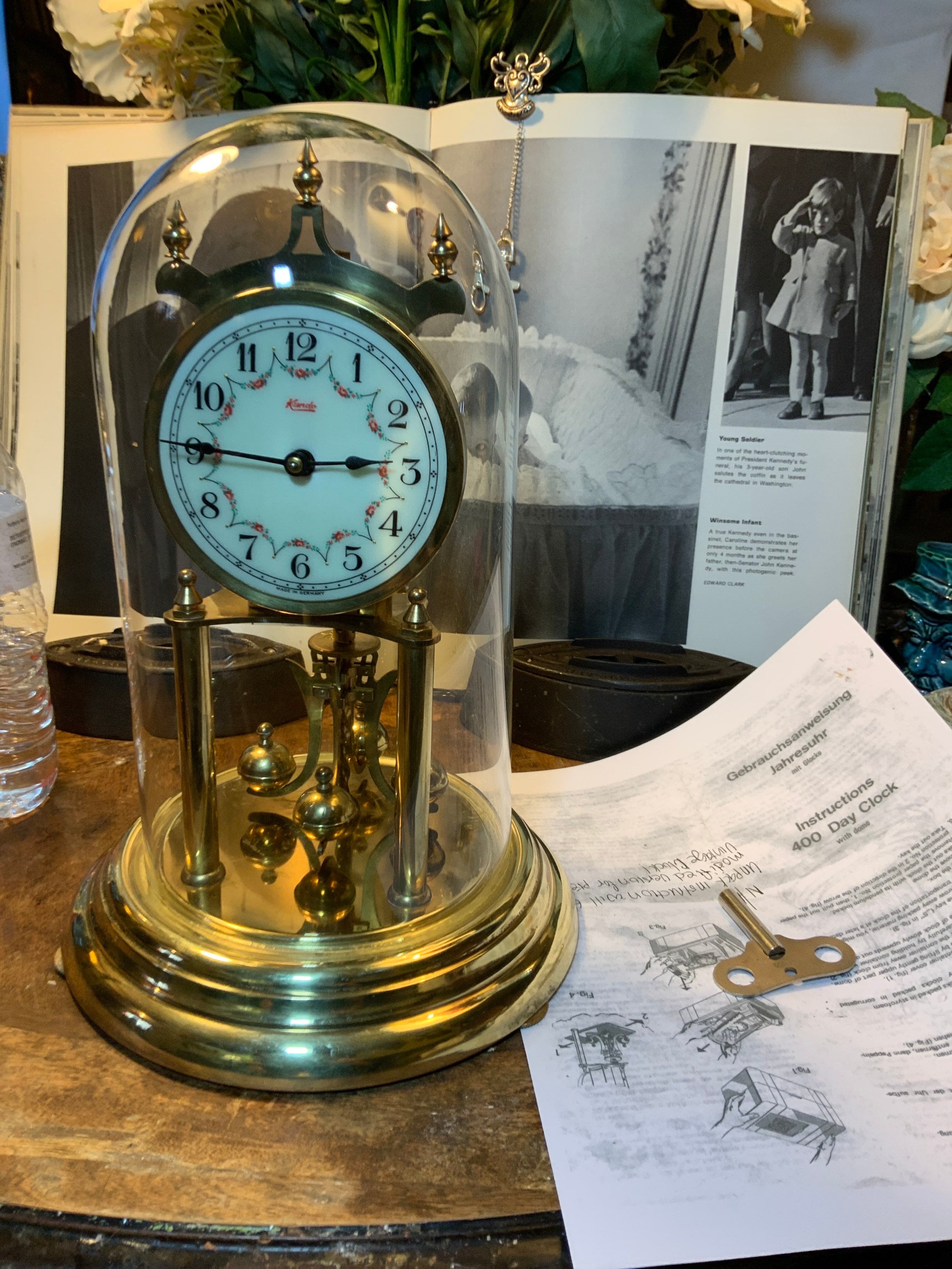 Vintage Kundo 400 Day Anniversary Clock Germany Glass Dome Trade Mark