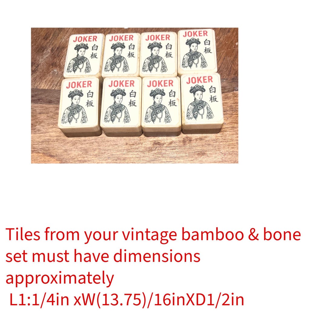 8 Mahjong Joker Stickered Walnut Bamboo & Thick Bone Tiles – Vintage ...