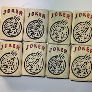 Antique Bamboo & Bone Mahjong Joker-Stickered Tiles-Set Of 8