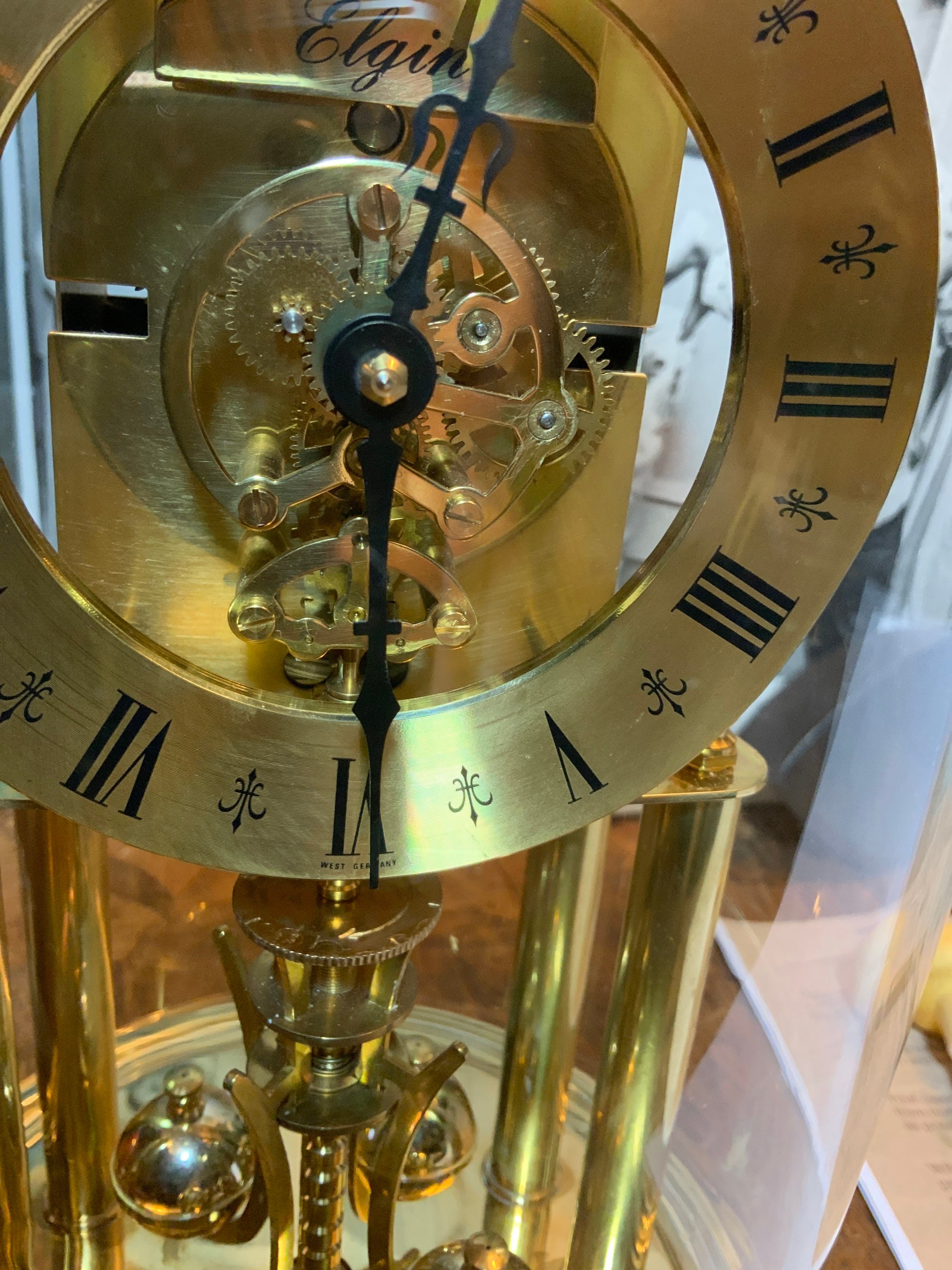 VTG E49 Elgin S Haller One (1) Jewel Unadjusted 400 Day Anniversary Clock W/ Skeleton Torsion