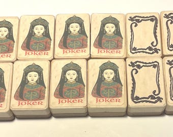 Juego de 12 fichas de Mahjong vintage con pegatinas de Joker (8 Jokers, 4 Jabones)