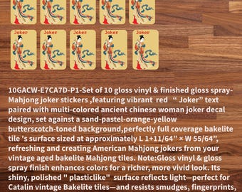 Mahjong Ancient Chinese Woman Joker Stickers, Set On Various Aged Bakelite-Toned Background