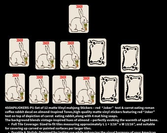 Mahjong Stickers – Playful Rabbit Design with Bold Red “Joker” Text on Ivory-Toned Background