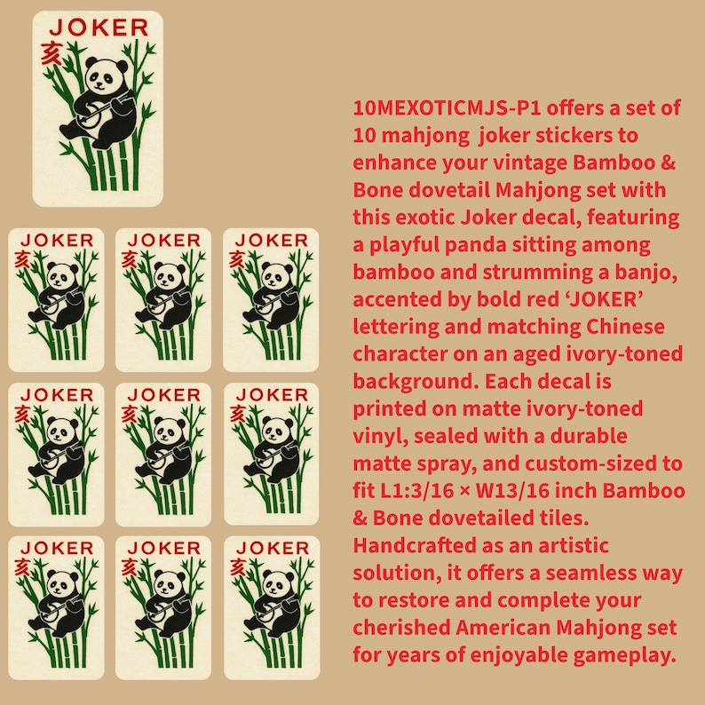 Vintage Mahjong Joker Stickers: Bamboo & Bone Tile Decals 10MEXOTICMJS-P1