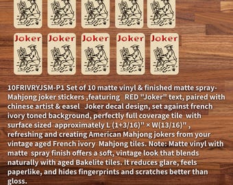 Vintage Mahjong Joker Stickers: French Ivory Style, Art Deco Decals
