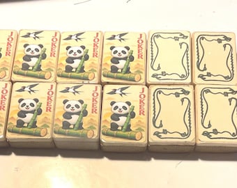 Fichas de Mahjong vintage con diseño de bambú y hueso, con pegatinas - Juego de 12 (8 comodines, 4 jabones)