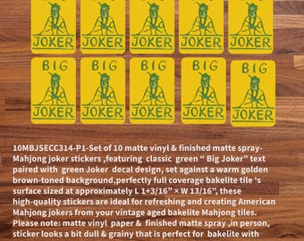Big Joker Or Abstract Decal Mahjong Stickers, Setting Aged Bakelite-Toned Background
