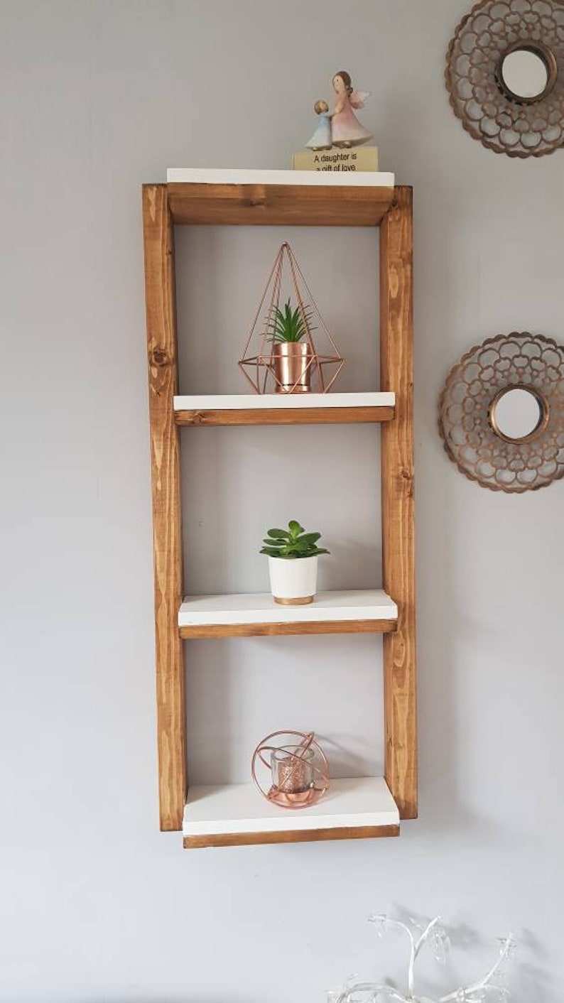White and oak style wall hanging ladder shelf Etsy