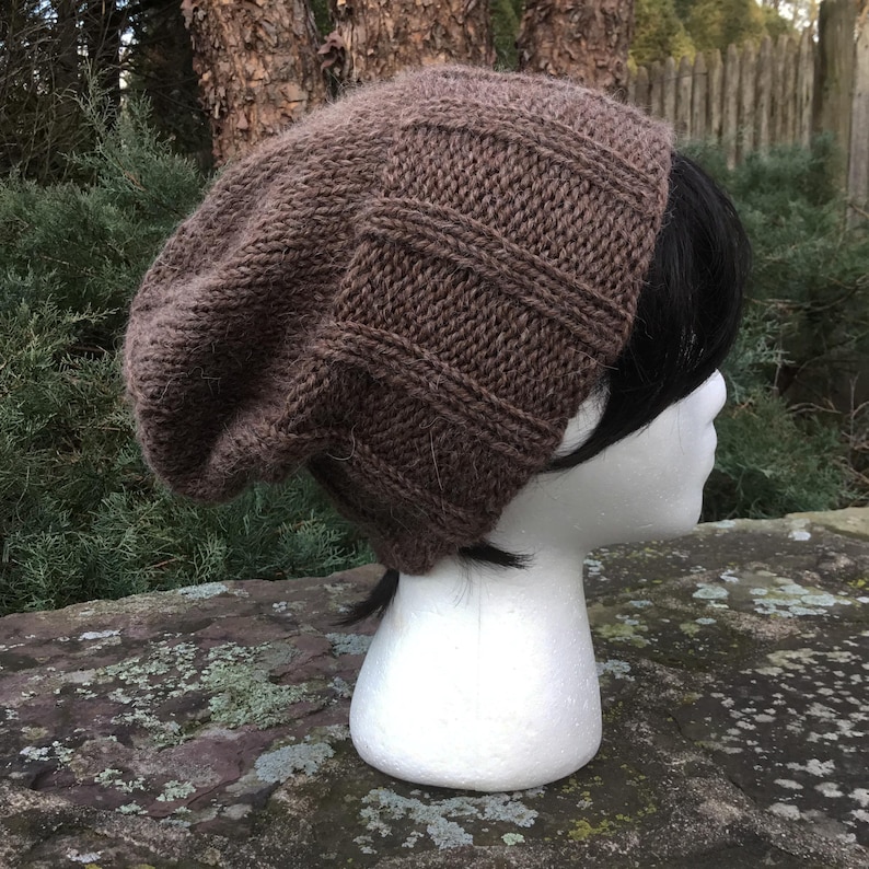 Chunky Knit Hat in Brown Alpaca Slouchy Knit Hat Ready to Ship Adult Beanie