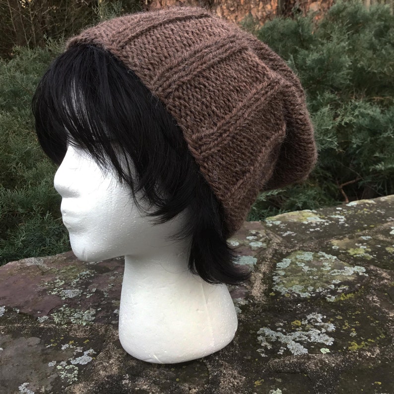 Chunky Knit Hat in Brown Alpaca Slouchy Knit Hat Ready to Ship Adult Beanie