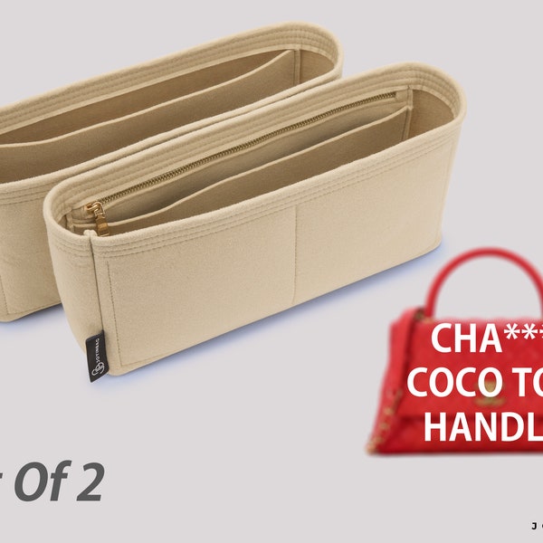 Customizable CC Coco Top Handle Bag Organizer, Tote Bag Organizer with Zip Pockets, Set of 2 - Gold or Silver Zipper Options