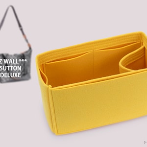 May include: Yellow felt bag organizer with multiple compartments and a black label that says "JOYINBAG".