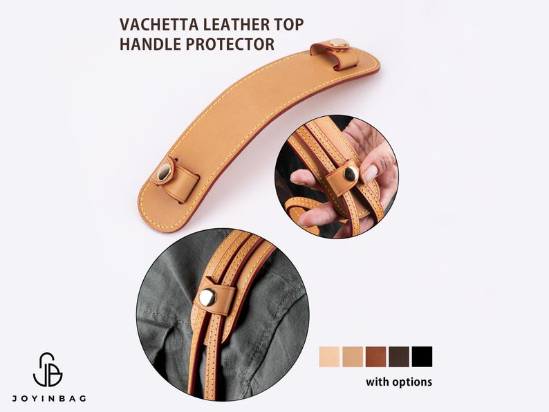 Protector de asa superior de piel Vachetta de primera calidad - Ajuste perfecto para Neverfull PM, MM, GM y más - Almohadillas para correa de hombro - Compatible con correa Neverfull imagen 1
