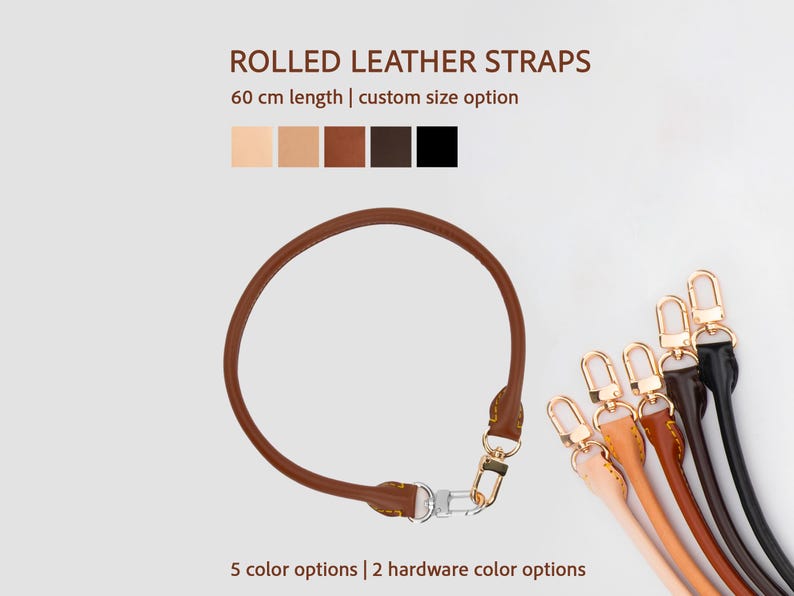 Soft Rolled Leather Bag Strap, Compatible with Speedy P9, Silver Gold Hardware, 5 Colors image 1