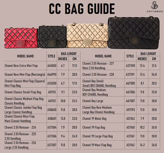 Chanel classic size chart hotsell