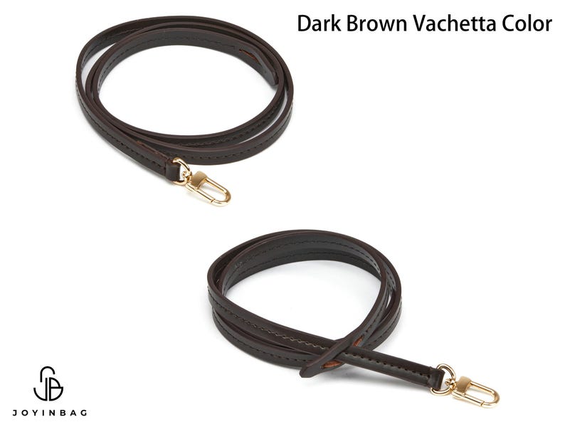 Vachetta Bag Strap, Real Leather Replacement Strap for Designer Purse, Fine Leather Strap with Stitching & Pull-Through Attachment Tab Dark Brown Vachetta