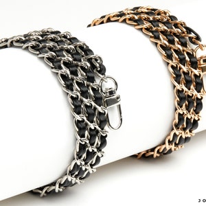 Leather Chain Strap for Purse, Black Purse Chain Strap, Chain Strap Replacement, Chain Strap for Bag 39.3&quot; 43.3&quot; 47.2&quot; 51.8&quot; Gold or Silver