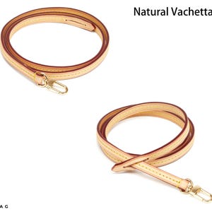 Vachetta Bag Strap, Real Leather Replacement Strap for Designer Purse, Fine Leather Strap with Stitching & Pull-Through Attachment Tab Natural Vachetta